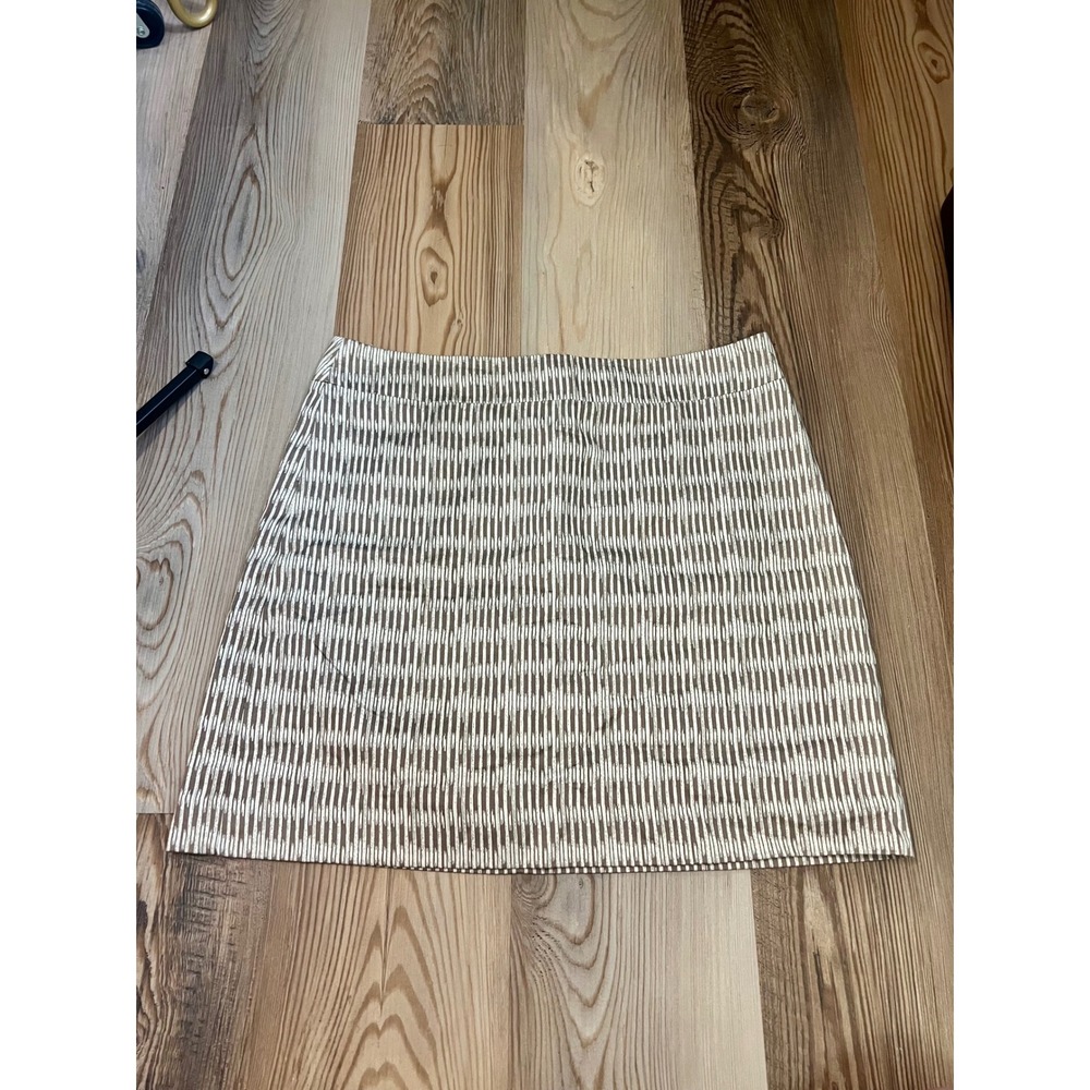 Ann Taylor Loft Brown Cream Ikat Print A-Line Mini Skirt Size 8 Lined Zip Back